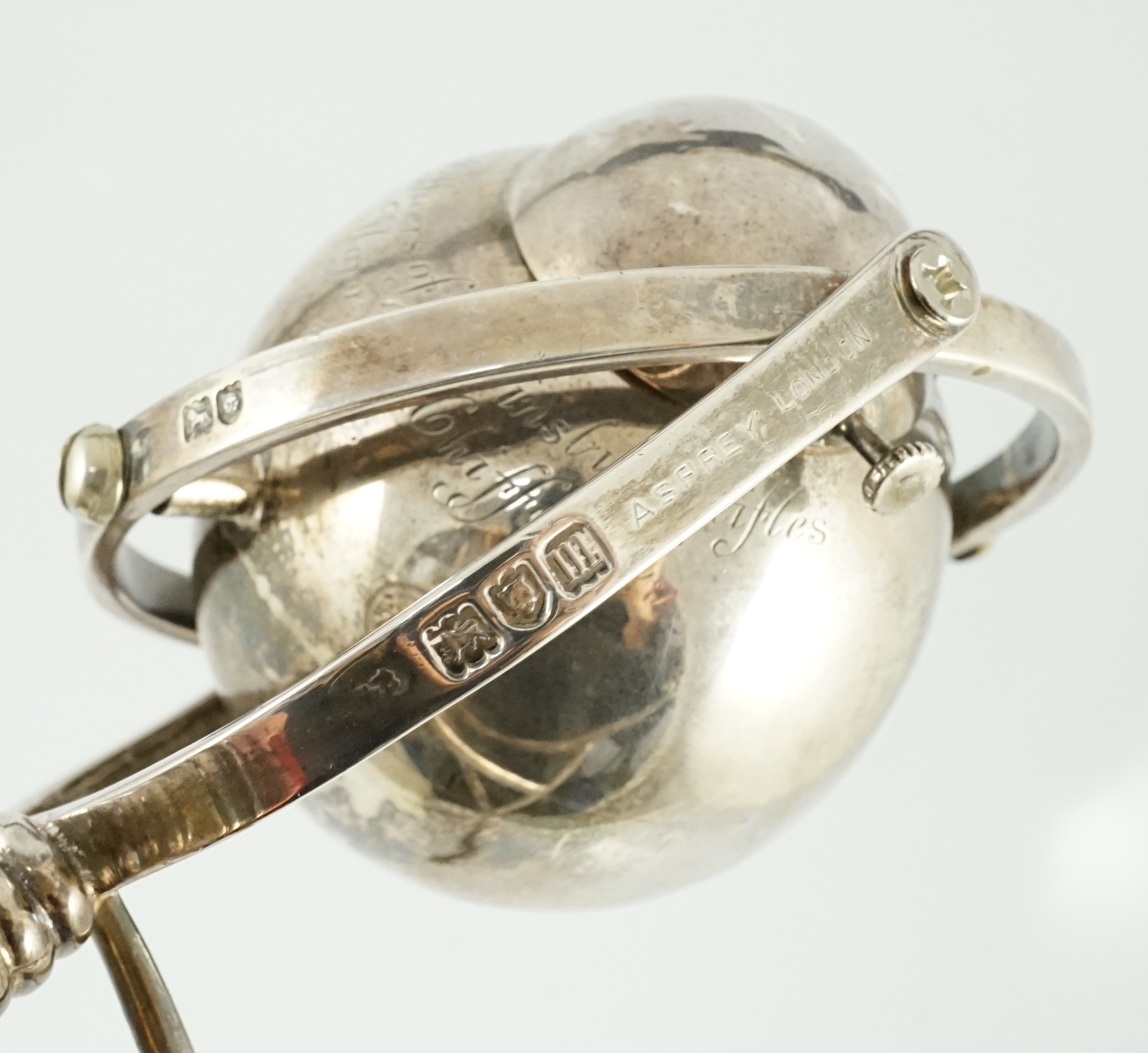 The Finsbury Rifles. An Edwardian silver and antler horn gimballed table lighter, retailed by Asprey & Co, London, 1907